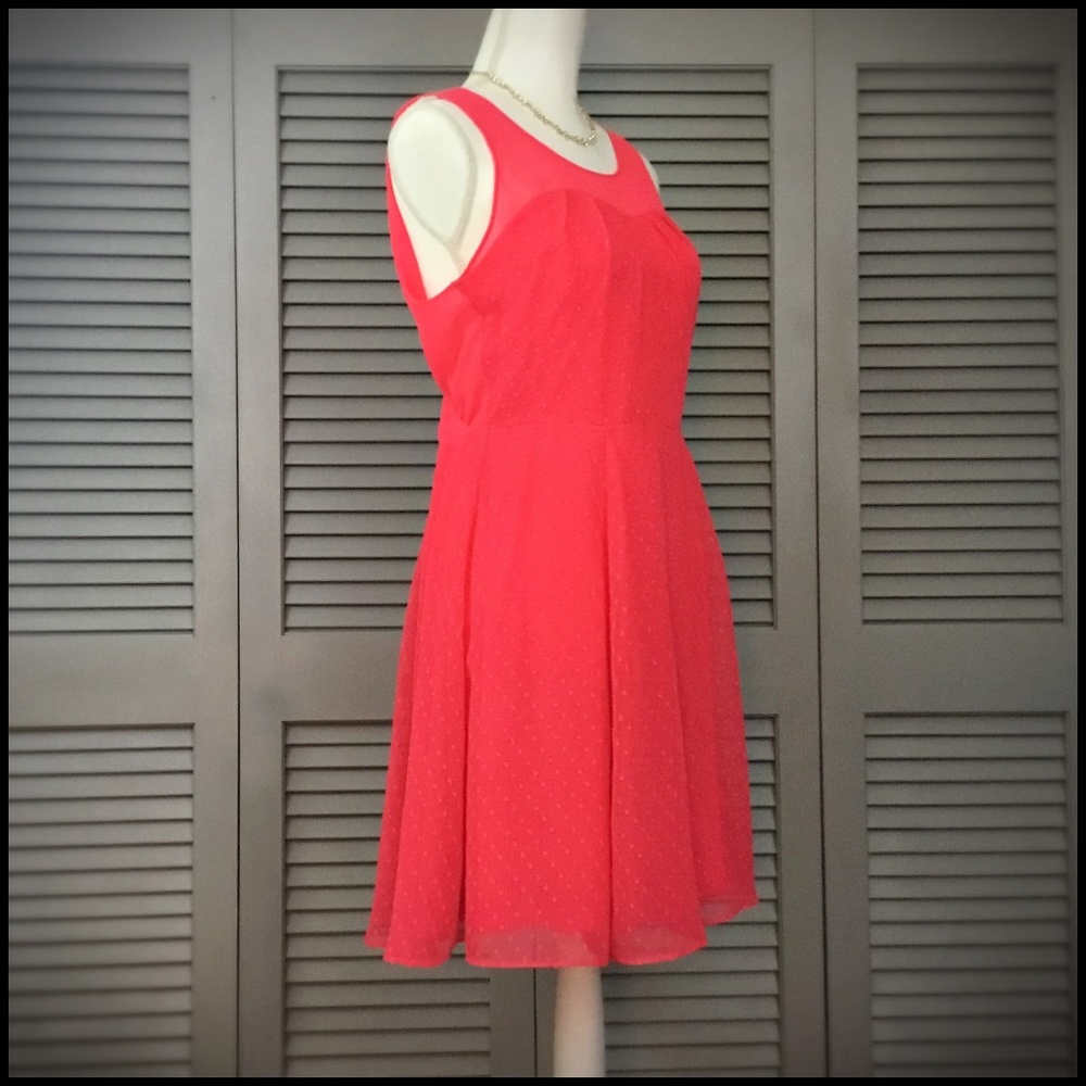 Express Fit and Flare Bright Coral Dress - Picture 3 of 9